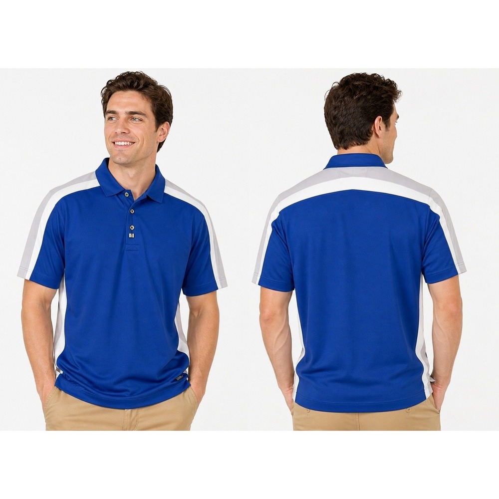 Pro Celebrity Polo Shirt Men Large‎ Blue Color Block Moisture Wicking New Golf